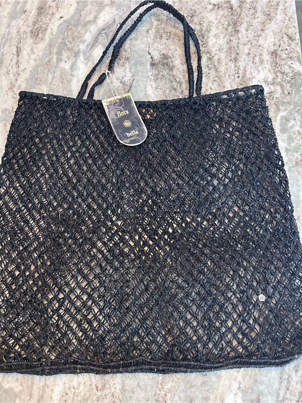 Tote Flora & Bella Black Woven Raffia bag Tote Bag